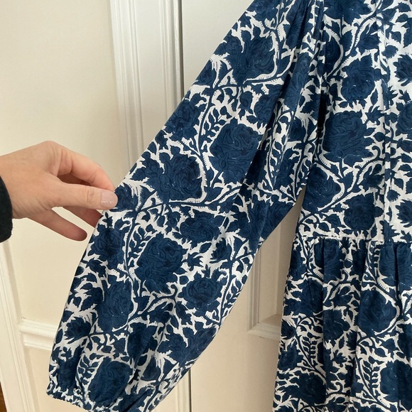 SZ Blockprints blue floral puff sleeve dress sz large - Picture 4 of 6